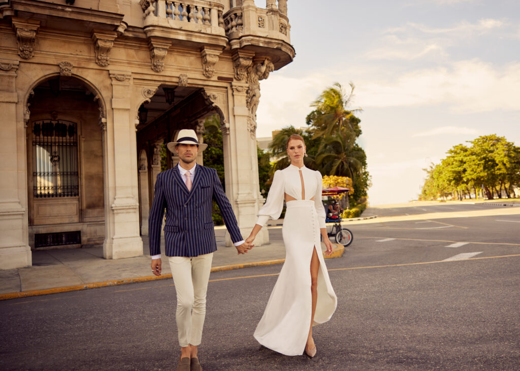 Fit and flare satin wedding dress