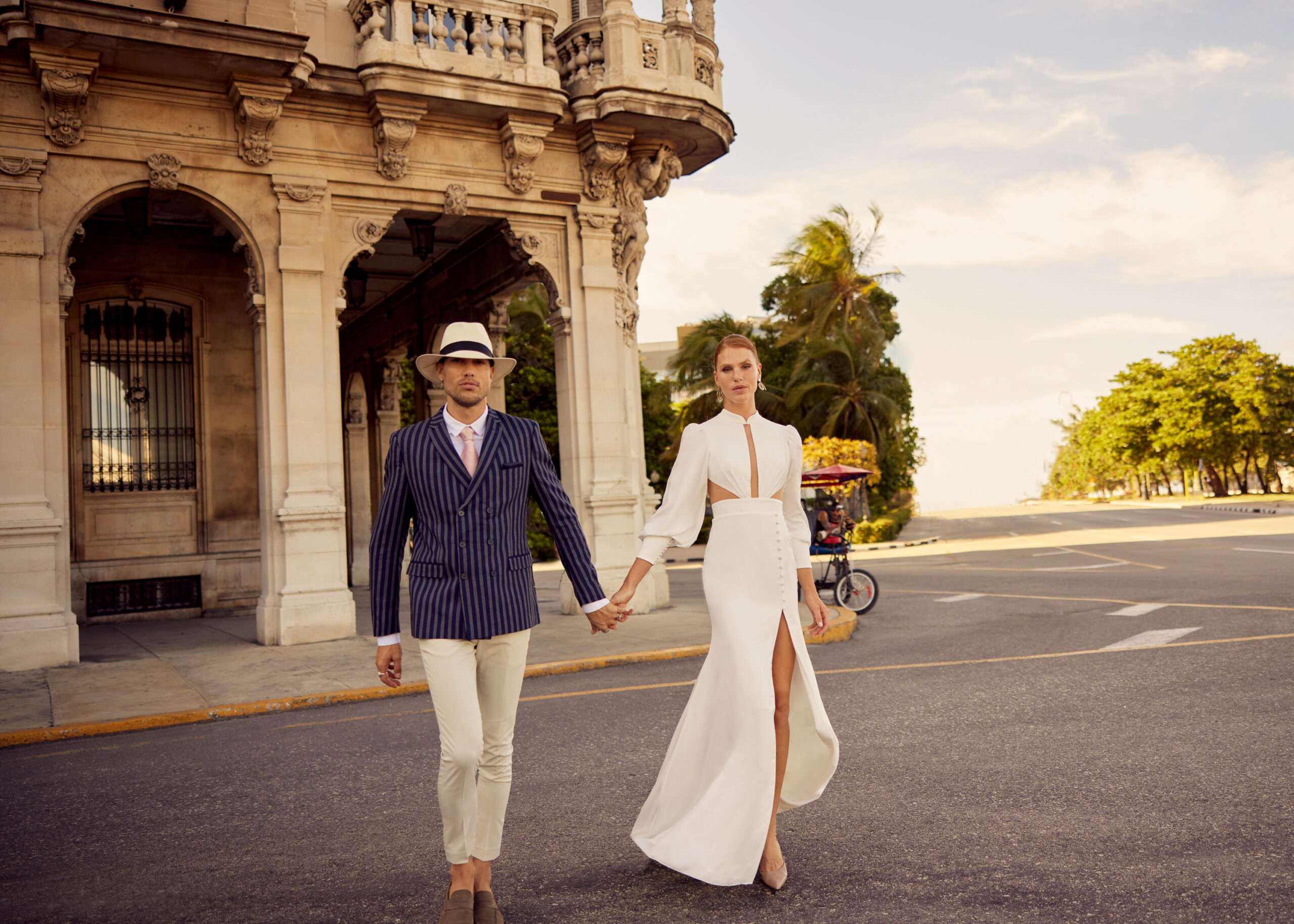 Fit and flare satin wedding dress