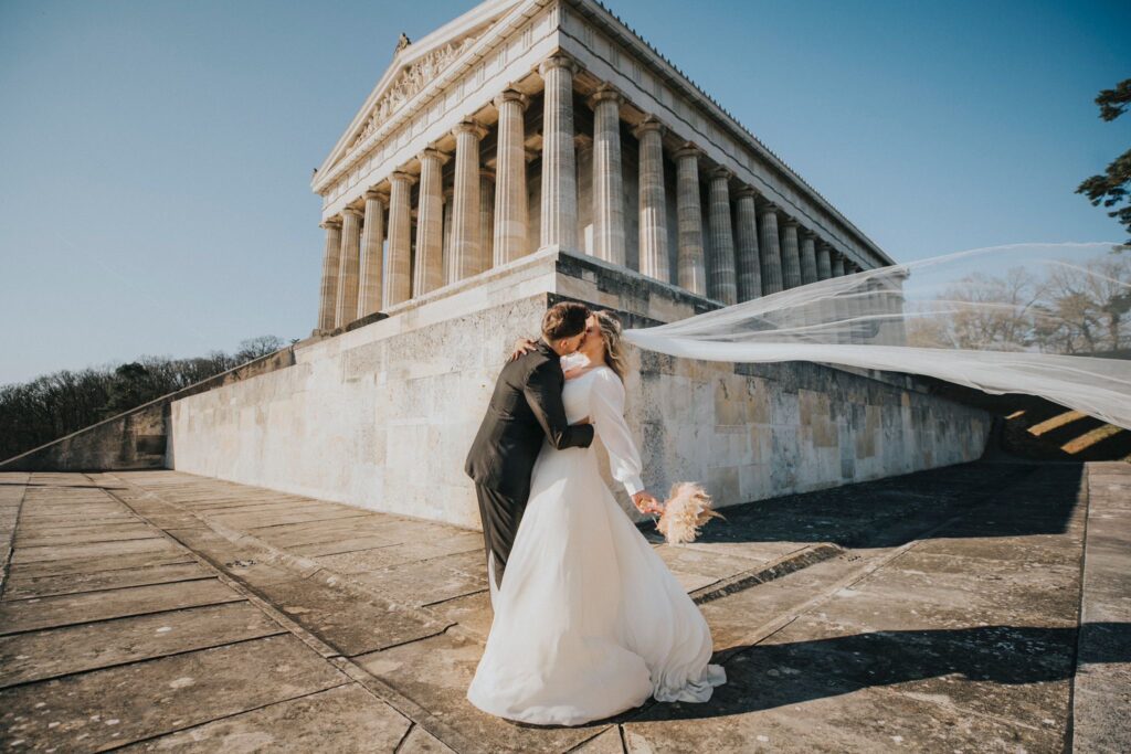 Wedding dress with a long veil